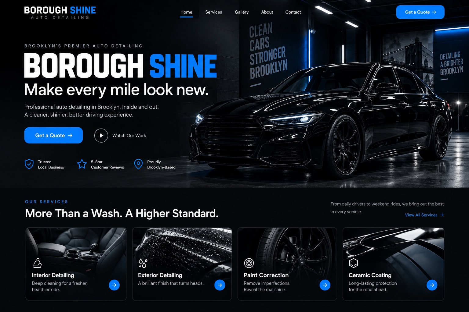 Fictional Borough Shine auto detailing website concept
