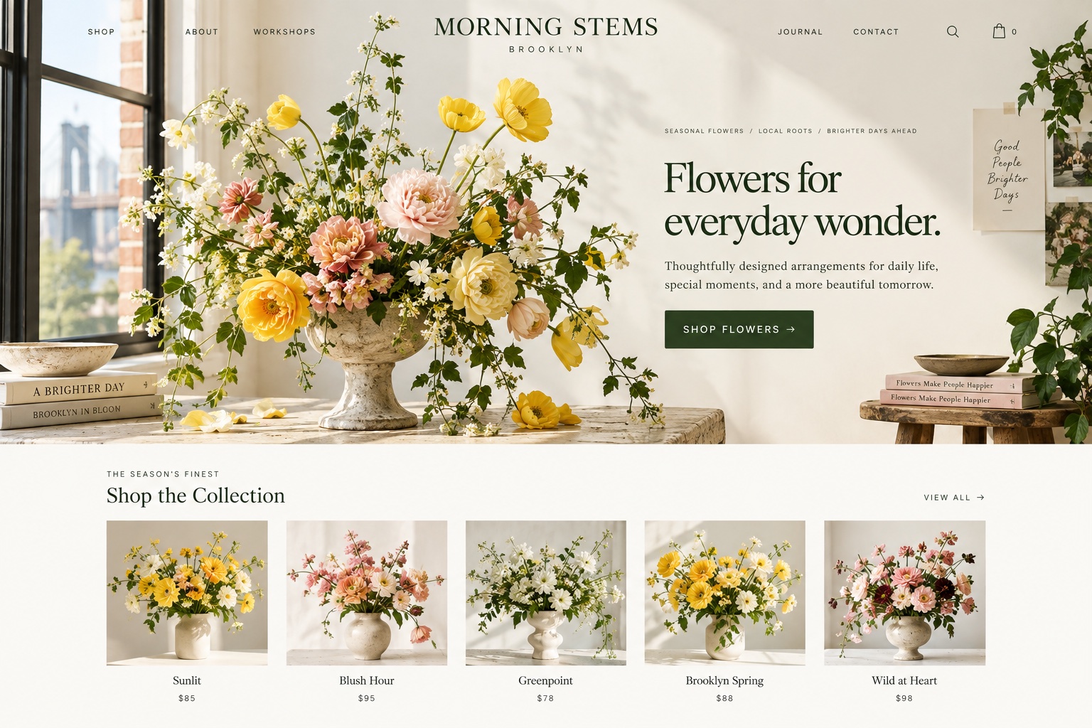 Fictional Morning Stems flower studio website concept
